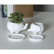 Set of 2 Cute White Elephant Ceramic Flower Pots