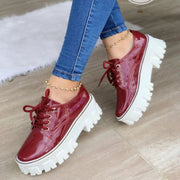 Thick Heel Flat Platform Oxford Women Shoes Pink/Red/Black